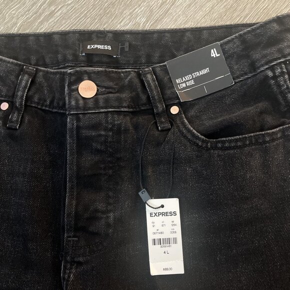 Express Relaxed Straight Low Rise Black Jeans NWT Size 4L Button Fly - Picture 2 of 5
